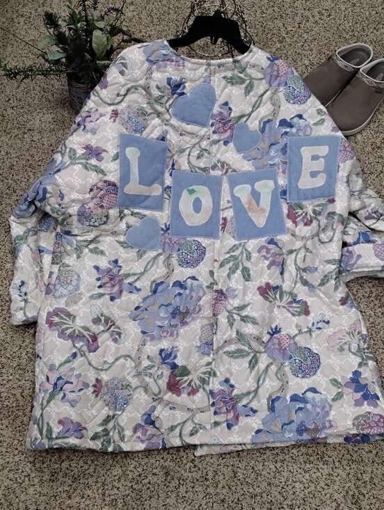 Handmade Jackets & Blazers - 4031 Size XL/1X Quilted Floral Puff Jacket with Pastel Blooms And Apploque.